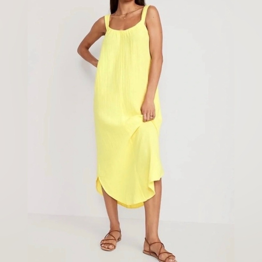 Old Navy Yellow Cotton Gauze Midi Dress